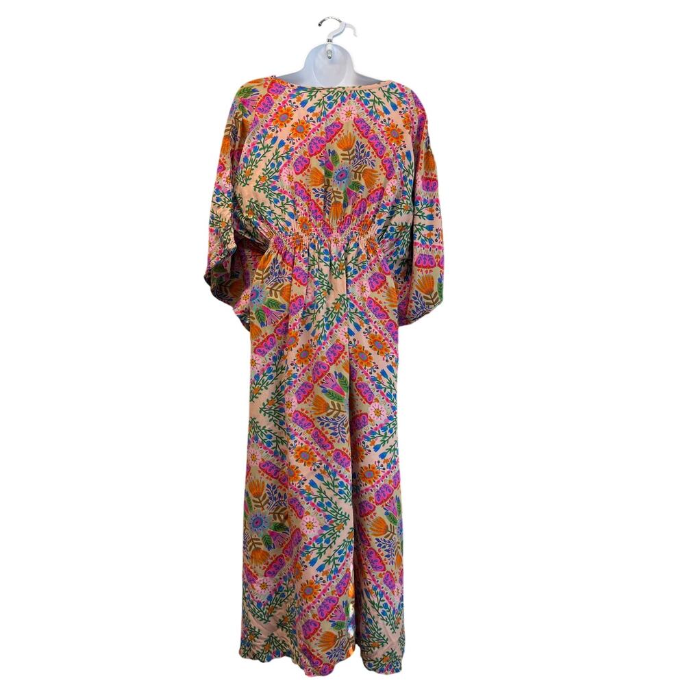 Natural Life Womens L Sanibel Kaftan Maxi Pink Floral Diamond Boho Coastal Cool - Picture 2 of 6